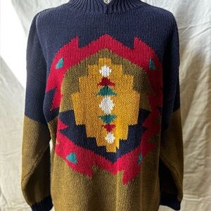 VTG 1992 Colter Bay Geometric Pattern Sweater - Navy and Olive